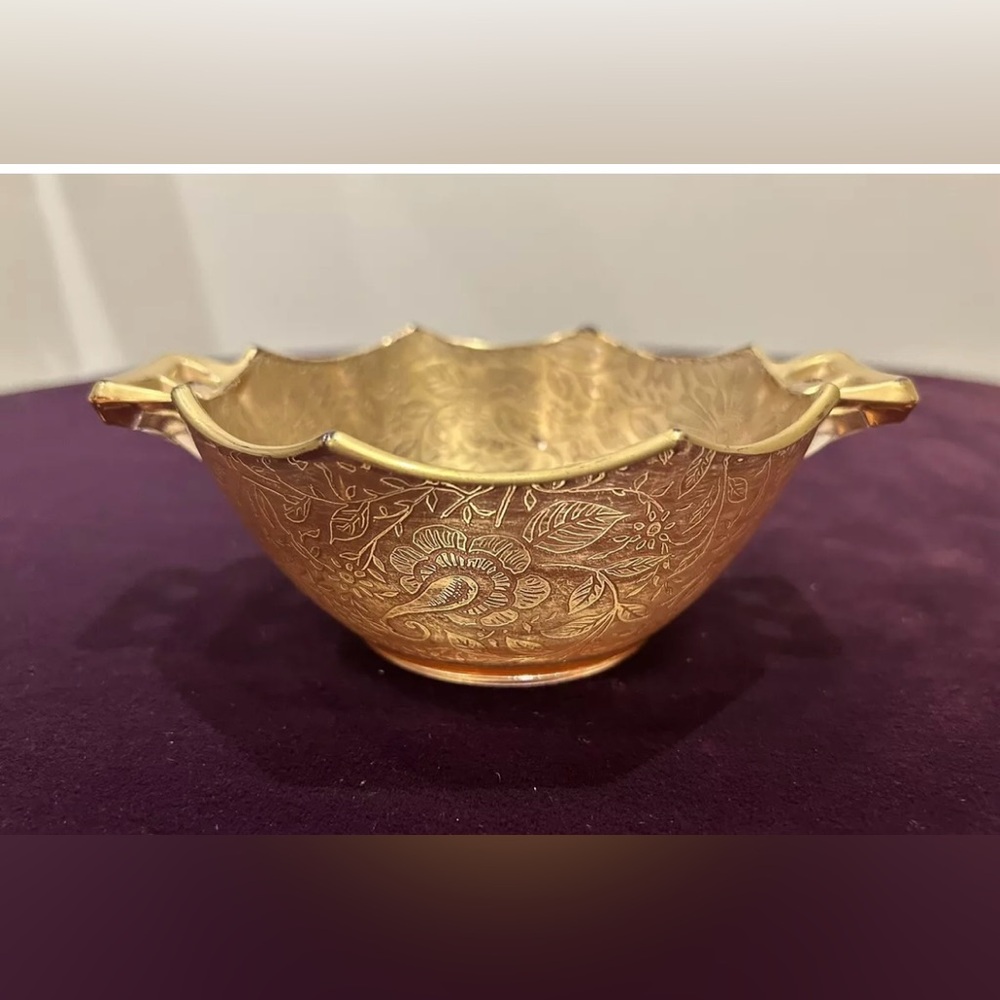 Vintage Rare Gold Etched DBL Handle Art Deco Bowl